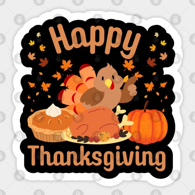Cute Happy Thanksgiving Turkey Feast Sticker by Creatifly Graphic Tees